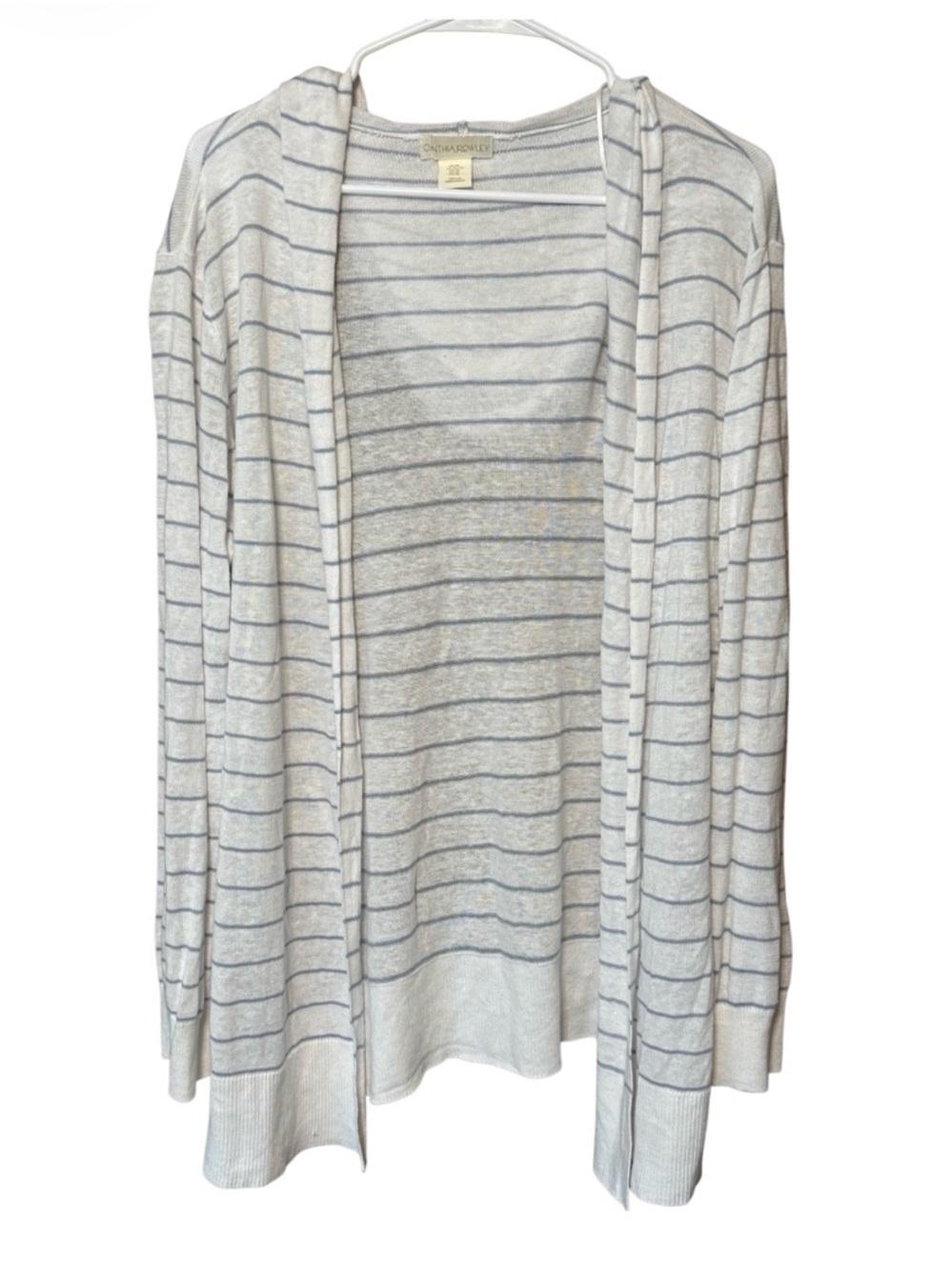 Cynthia Rowley Striped Hooded Cardigan XL Linen Blend Lightweight Blue White - Picture 2 of 3